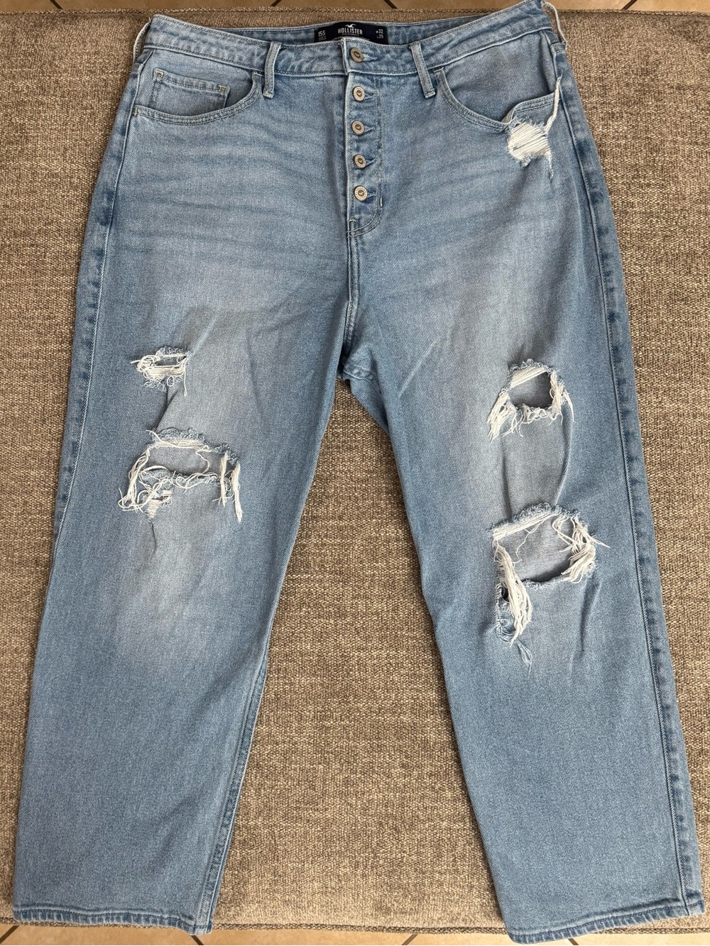 Hollister Light Blue Distressed Boyfriend Jeans with Button Fly